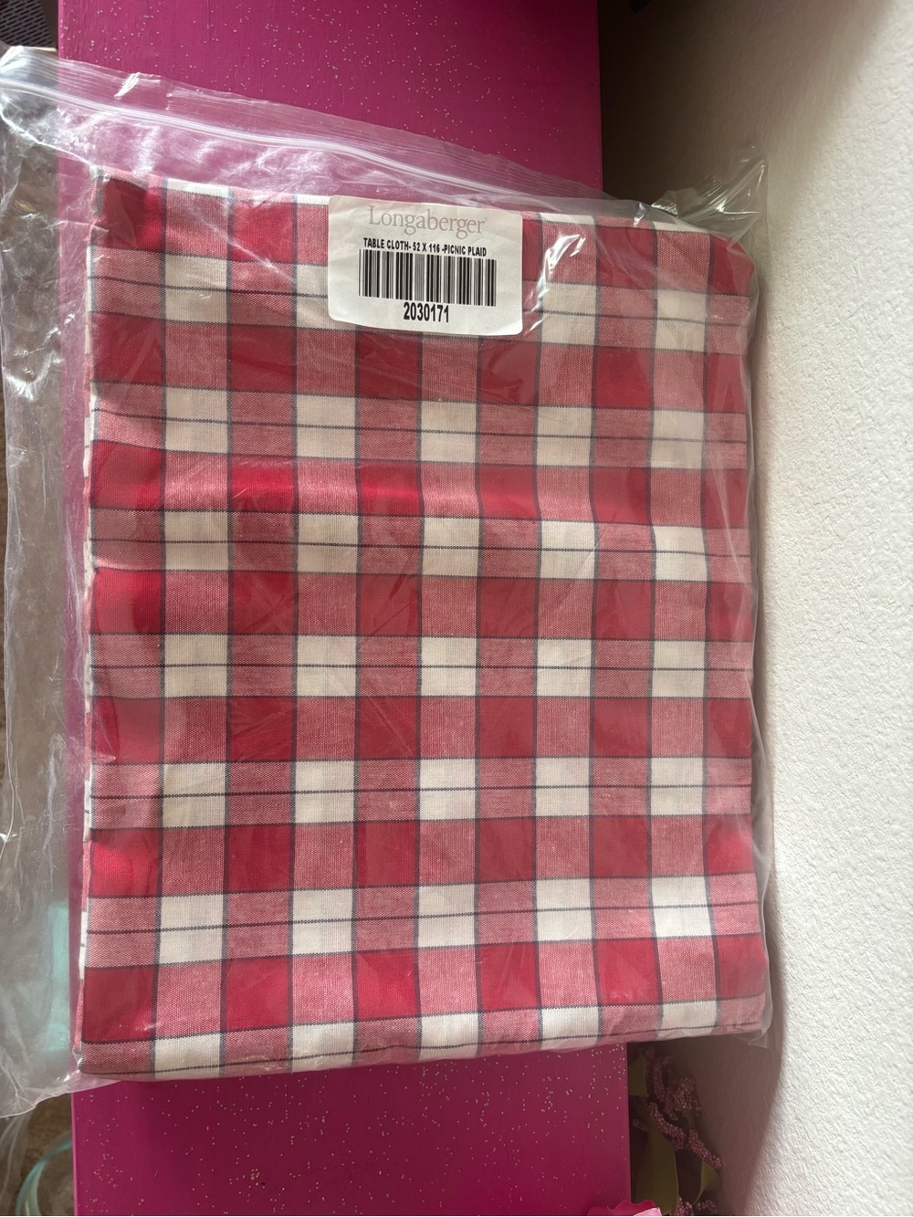 Longaberger Picnic Plaid Red and White Tablecloth, NEW in PACKAGE, 52 x 116